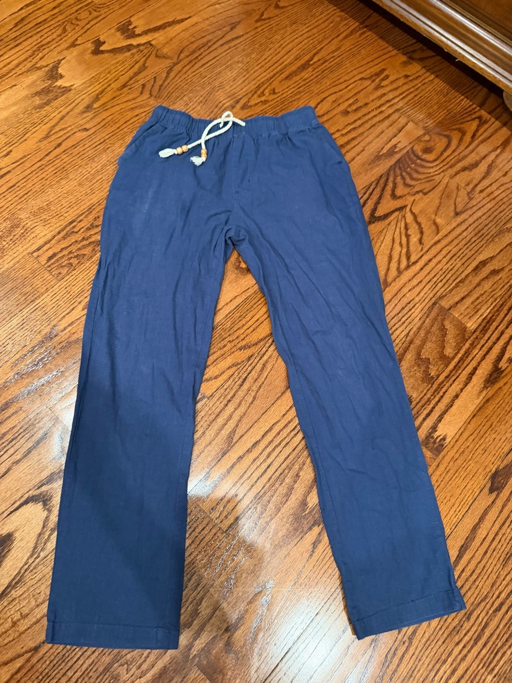 Men's Navy Drawstring linen pants with Elastic Waist
